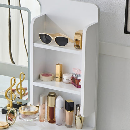 Modern Makeup Vanity Desk with LED Lights & Mirror, 4 Drawer Dressing Table Set with Stool, 3 Colors Dimmable Brightness, Space-Saving for Bedroom, White