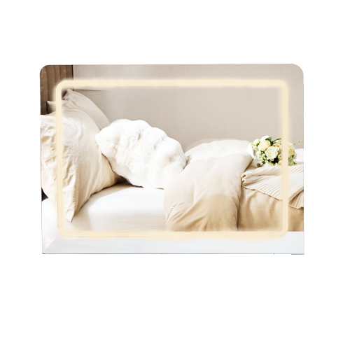 Modern Makeup Vanity Desk with LED Lights & Mirror, 4 Drawer Dressing Table Set with Stool, 3 Colors Dimmable Brightness, Space-Saving for Bedroom, White