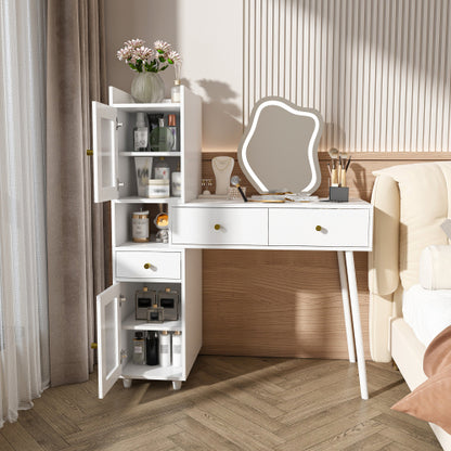 Vanity Dressing Table with LED Mirror & Storage – White Makeup Desk Features 3 Drawers, 2 Open Shelves & 4 Hidden Cabinets (Transparent Doors) - 3 Adjustable Lighting Modes - Ideal for Bedroom or Livi