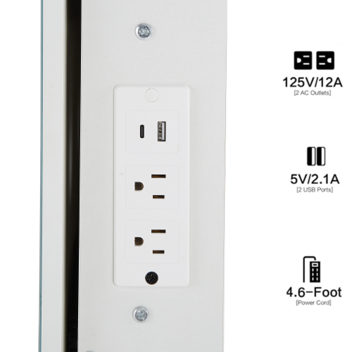 29.2" Small Size Left Drawer Desktop Vanity Table + Cushioned Stool, 2 AC+2 USB Power Station, Hair dryer bracket, Extra Large Touch Control Sliding LED Mirror, Tri-color Switching, Brightness Adjust