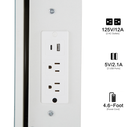 29.2" Small Size Left Drawer Desktop Vanity Table + Cushioned Stool, 2 AC+2 USB Power Station, Hair dryer bracket, Extra Large Touch Control Sliding LED Mirror, Tri-color Switching, Brightness Adjust