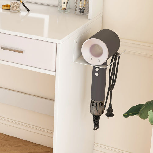 LED Mirror Vanity Dressing Table with Lights for Women & Girls - 3-Color Adjustable Light Strips, 2 Large Drawers, Hair Dryer Stand & Non-Woven Storage Bag, Makeup Desk Bedroom Furniture