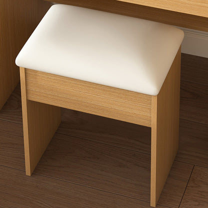 Vanity Table with LED-Illuminated Mirror, Power Outlet, Hairdryer Holder & Stool – Compact Dressing Desk for Small Bedrooms(Wood)