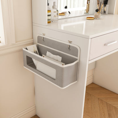 LED Mirror Vanity Dressing Table with Lights for Women & Girls - 3-Color Adjustable Light Strips, 2 Large Drawers, Hair Dryer Stand & Non-Woven Storage Bag, Makeup Desk Bedroom Furniture