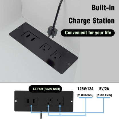 The Black dressing table with LED mirror is equipped with a hair dryer rack, and the dressing tables in the bedroom and dressing room are equipped with dressing stools
